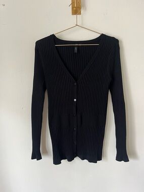 VIP Black Minimalist casual Ribbed basic V-Neck Button Cardigan S